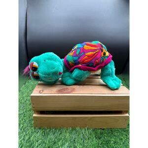 VTG Ace Novelty 10"Green Turtle Plush Colorful Shell Tongue Out – Used